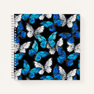 Donker naadloos patroon met blauwe vlinders Morpho Notitieboek