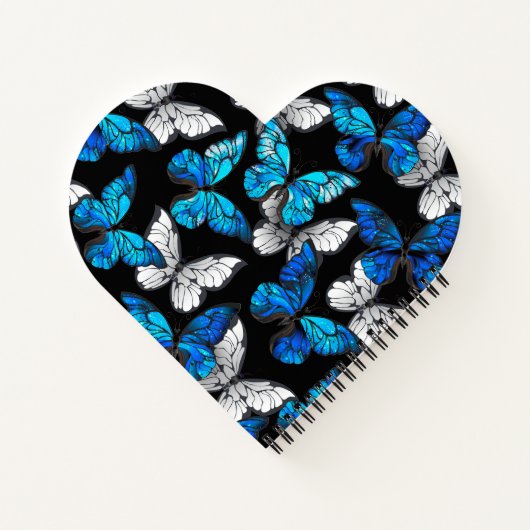 Donker naadloos patroon met blauwe vlinders Morpho Notitieboek (Achterkant)