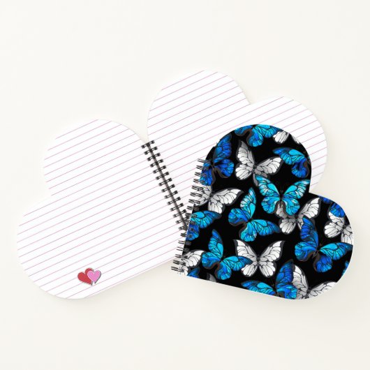 Donker naadloos patroon met blauwe vlinders Morpho Notitieboek (Binnen)