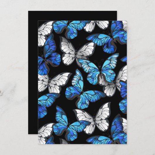 Donker naadloos patroon met blauwe vlinders Morpho Notitiekaartje (Voorkant / Achterkant)