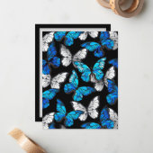 Donker naadloos patroon met blauwe vlinders Morpho Notitiekaartje (Voorkant / Achterkant in situ)
