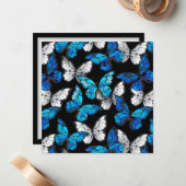 Donker naadloos patroon met blauwe vlinders Morpho Notitiekaartje (Voorkant / Achterkant in situ)