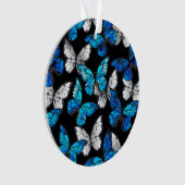 Donker naadloos patroon met blauwe vlinders Morpho Ornament (voorkant)