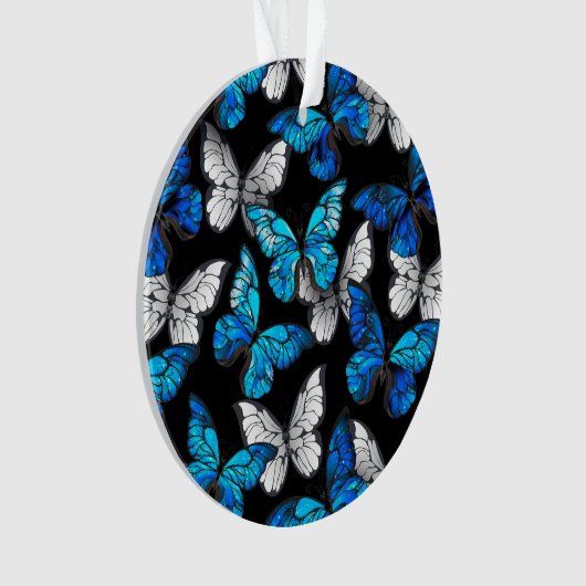 Donker naadloos patroon met blauwe vlinders Morpho Ornament (voorkant)