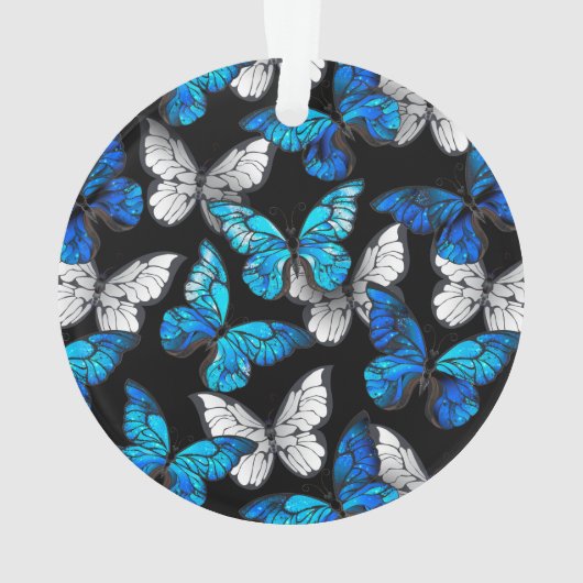 Donker naadloos patroon met blauwe vlinders Morpho Ornament (achterkant)