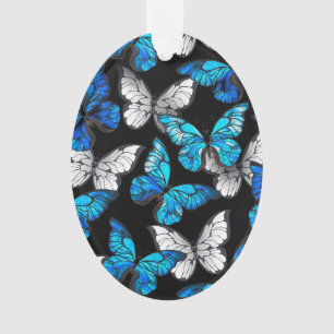 Donker naadloos patroon met blauwe vlinders Morpho Ornament