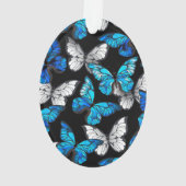 Donker naadloos patroon met blauwe vlinders Morpho Ornament (achterkant)