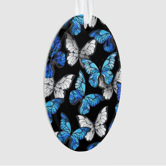 Donker naadloos patroon met blauwe vlinders Morpho Ornament (voorkant)