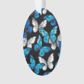 Donker naadloos patroon met blauwe vlinders Morpho Ornament (voorkant)