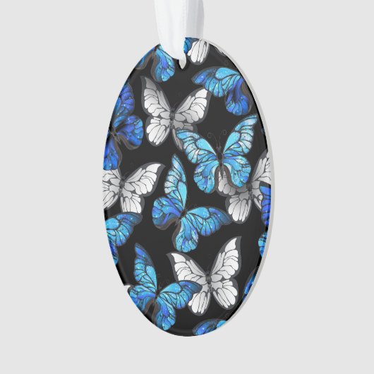 Donker naadloos patroon met blauwe vlinders Morpho Ornament (voorkant)