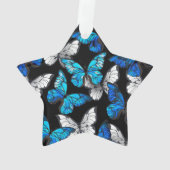 Donker naadloos patroon met blauwe vlinders Morpho Ornament (achterkant)