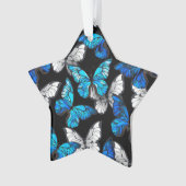 Donker naadloos patroon met blauwe vlinders Morpho Ornament (voorkant)