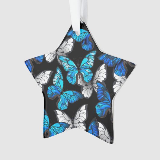 Donker naadloos patroon met blauwe vlinders Morpho Ornament (voorkant)