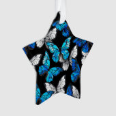 Donker naadloos patroon met blauwe vlinders Morpho Ornament (voorkant)