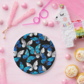 Donker naadloos patroon met blauwe vlinders Morpho Papieren Bordje (Feest)