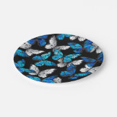 Donker naadloos patroon met blauwe vlinders Morpho Papieren Bordje (Gekanteld)