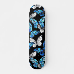 Donker naadloos patroon met blauwe vlinders Morpho Persoonlijk Skateboard