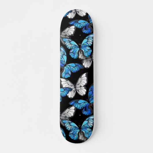 Donker naadloos patroon met blauwe vlinders Morpho Persoonlijk Skateboard (Voorkant)