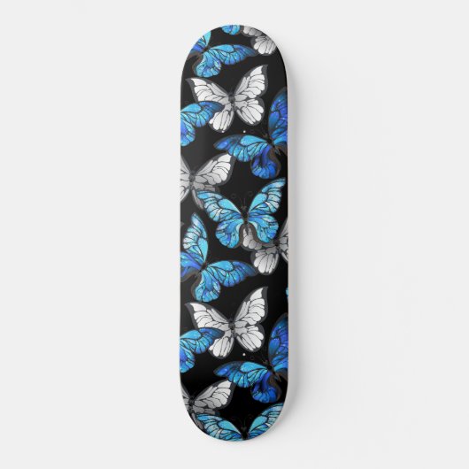 Donker naadloos patroon met blauwe vlinders Morpho Persoonlijk Skateboard (Voorkant)