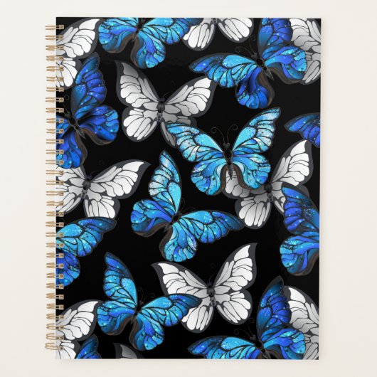 Donker naadloos patroon met blauwe vlinders Morpho Planner (Voorkant)