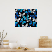 Donker naadloos patroon met blauwe vlinders Morpho Poster (Keuken)