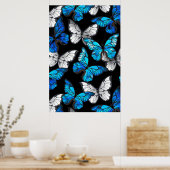 Donker naadloos patroon met blauwe vlinders Morpho Poster (Keuken)