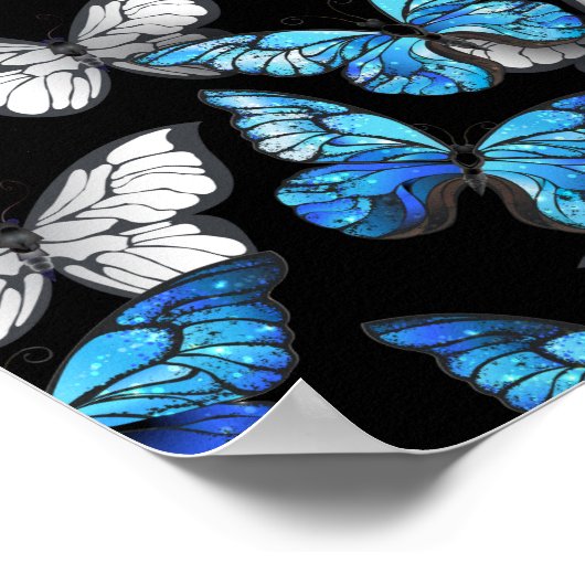 Donker naadloos patroon met blauwe vlinders Morpho Poster (Hoek)