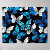 Donker naadloos patroon met blauwe vlinders Morpho Poster (Voorkant)