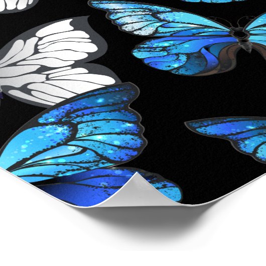 Donker naadloos patroon met blauwe vlinders Morpho Poster (Hoek)