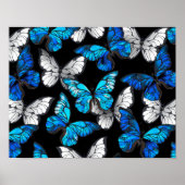 Donker naadloos patroon met blauwe vlinders Morpho Poster (Voorkant)