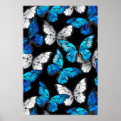 Donker naadloos patroon met blauwe vlinders Morpho Poster (Voorkant)