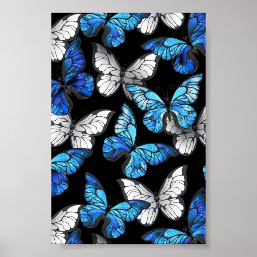 Donker naadloos patroon met blauwe vlinders Morpho Poster (Voorkant)