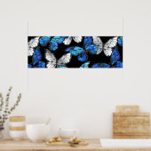 Donker naadloos patroon met blauwe vlinders Morpho Poster (Keuken)