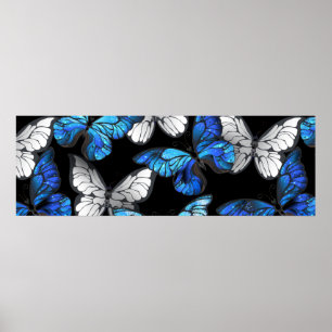 Donker naadloos patroon met blauwe vlinders Morpho Poster