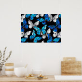 Donker naadloos patroon met blauwe vlinders Morpho Poster (Keuken)
