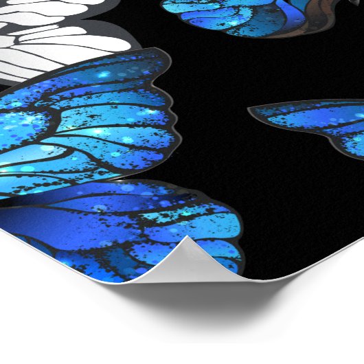 Donker naadloos patroon met blauwe vlinders Morpho Poster (Hoek)