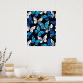 Donker naadloos patroon met blauwe vlinders Morpho Poster (Keuken)