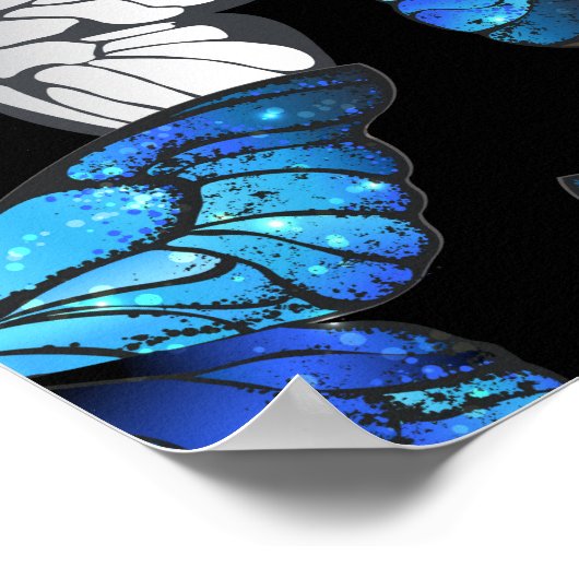 Donker naadloos patroon met blauwe vlinders Morpho Poster (Hoek)