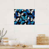 Donker naadloos patroon met blauwe vlinders Morpho Poster (Keuken)