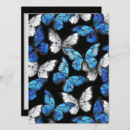 Donker naadloos patroon met blauwe vlinders Morpho Programmakaart (Voorkant / Achterkant)