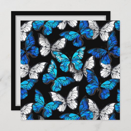 Donker naadloos patroon met blauwe vlinders Morpho Programmakaart (Voorkant / Achterkant)