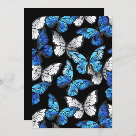 Donker naadloos patroon met blauwe vlinders Morpho Programmakaart (Voorkant / Achterkant)