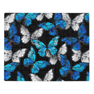 Donker naadloos patroon met blauwe vlinders Morpho Puzzel