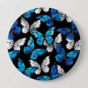 Donker naadloos patroon met blauwe vlinders Morpho Ronde Button 4,0 Cm