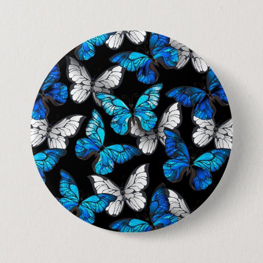 Donker naadloos patroon met blauwe vlinders Morpho Ronde Button 7,6 Cm (Voorkant)