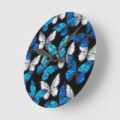 Donker naadloos patroon met blauwe vlinders Morpho Ronde Klok (Hoek)