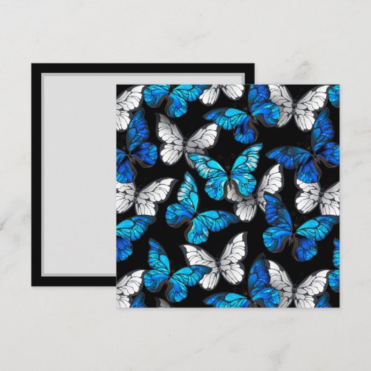 Donker naadloos patroon met blauwe vlinders Morpho Save The Date (Voorkant / Achterkant)
