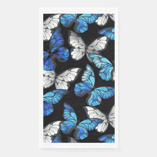Donker naadloos patroon met blauwe vlinders Morpho Servet (Voorkant)