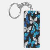 Donker naadloos patroon met blauwe vlinders Morpho Sleutelhanger (Voorkant Links)