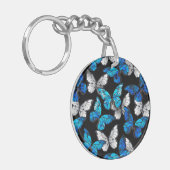 Donker naadloos patroon met blauwe vlinders Morpho Sleutelhanger (Voorkant Links)